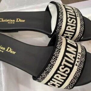 CHRISTIAN DIOR DWAY BLACK NOIR FABRIC SLIDES SANDALS SHOES 39